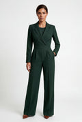 Dark Green Tailored Wide Leg Blazer Jumpsuit with Cinched Waist - Fitted blazer jumpsuit - Photo 13