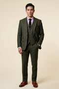 Dark Green Textured Three-piece Suit with Notched Lapels - Photo 2