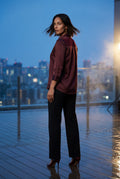 Red V-neck Relaxed-fit Blouse with Curved Hem - Blouses - Photo 10