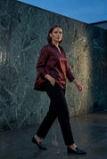 Red V-neck Relaxed-fit Blouse with Curved Hem - Blouses - Photo 6