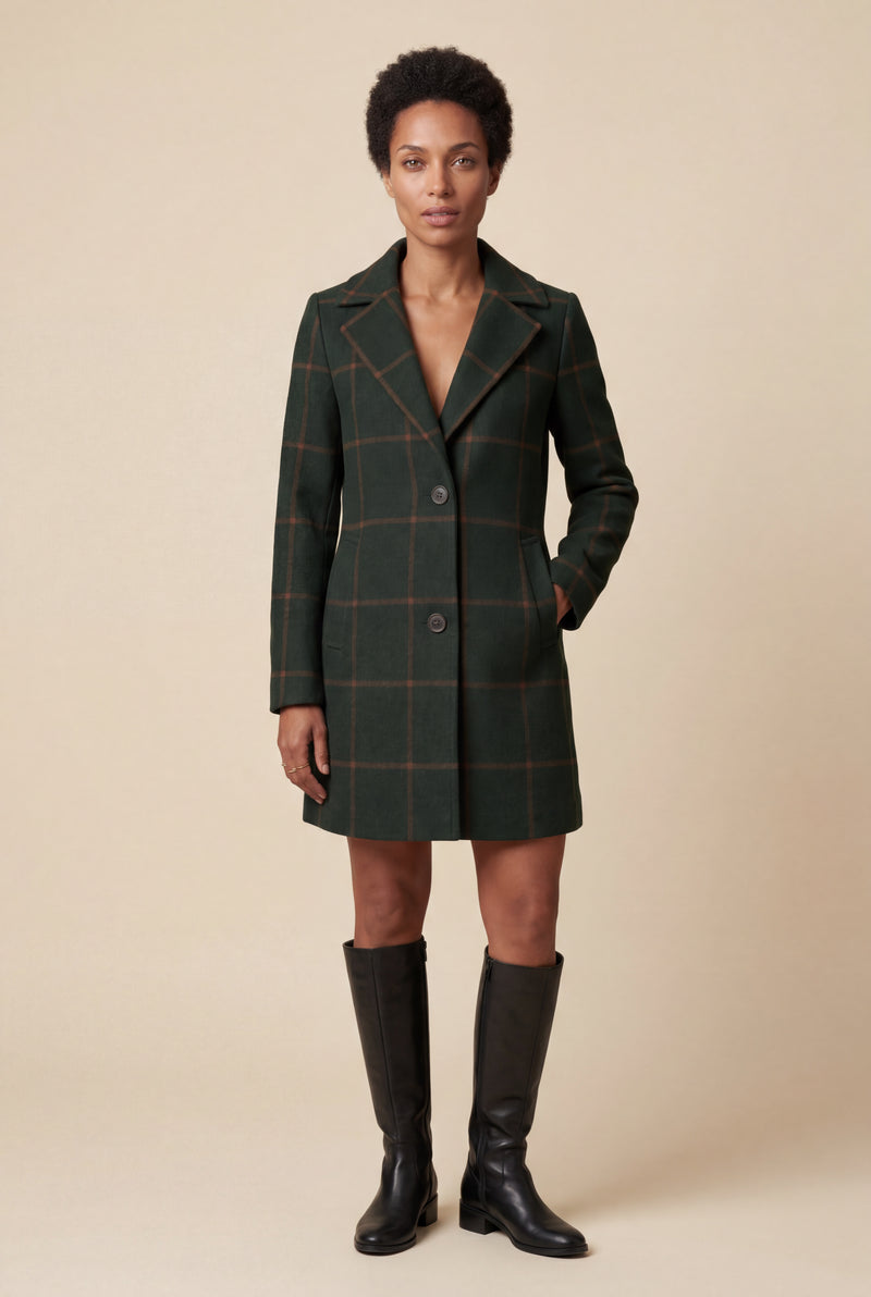 Dark Green Windowpane Plaid Tailored Trench Coat - Trench coats - Photo 1