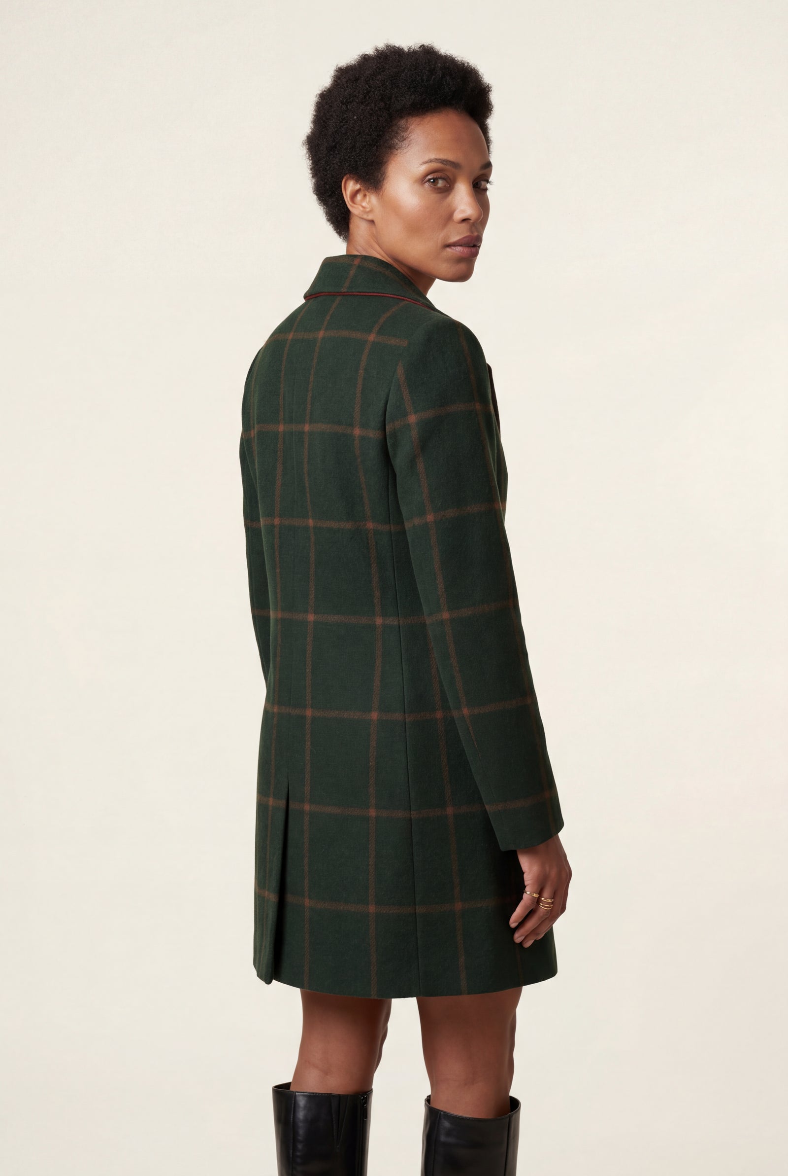 Dark Green Windowpane Plaid Tailored Trench Coat - Trench coats - Photo 2