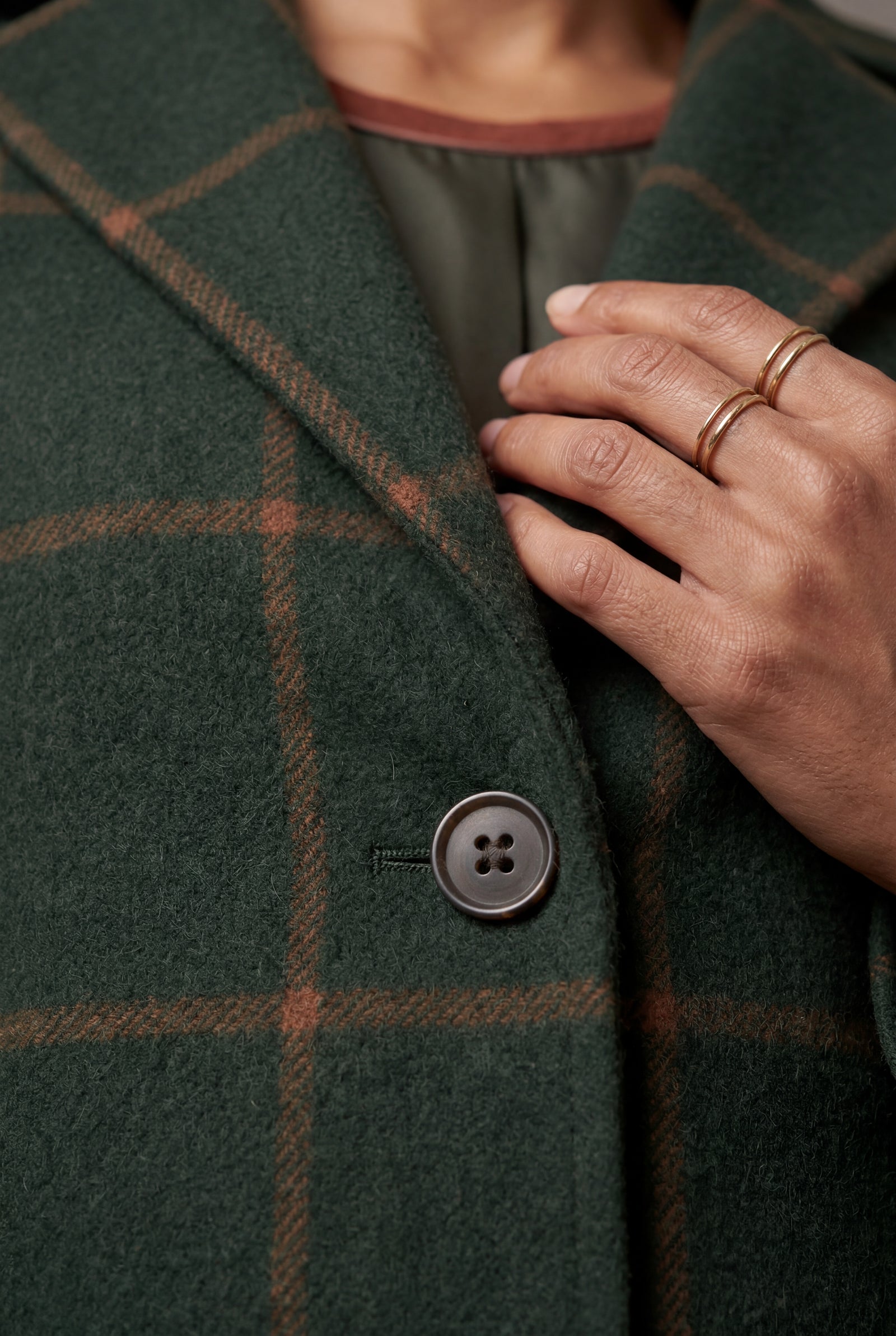 Dark Green Windowpane Plaid Tailored Trench Coat - Trench coats - Photo 3