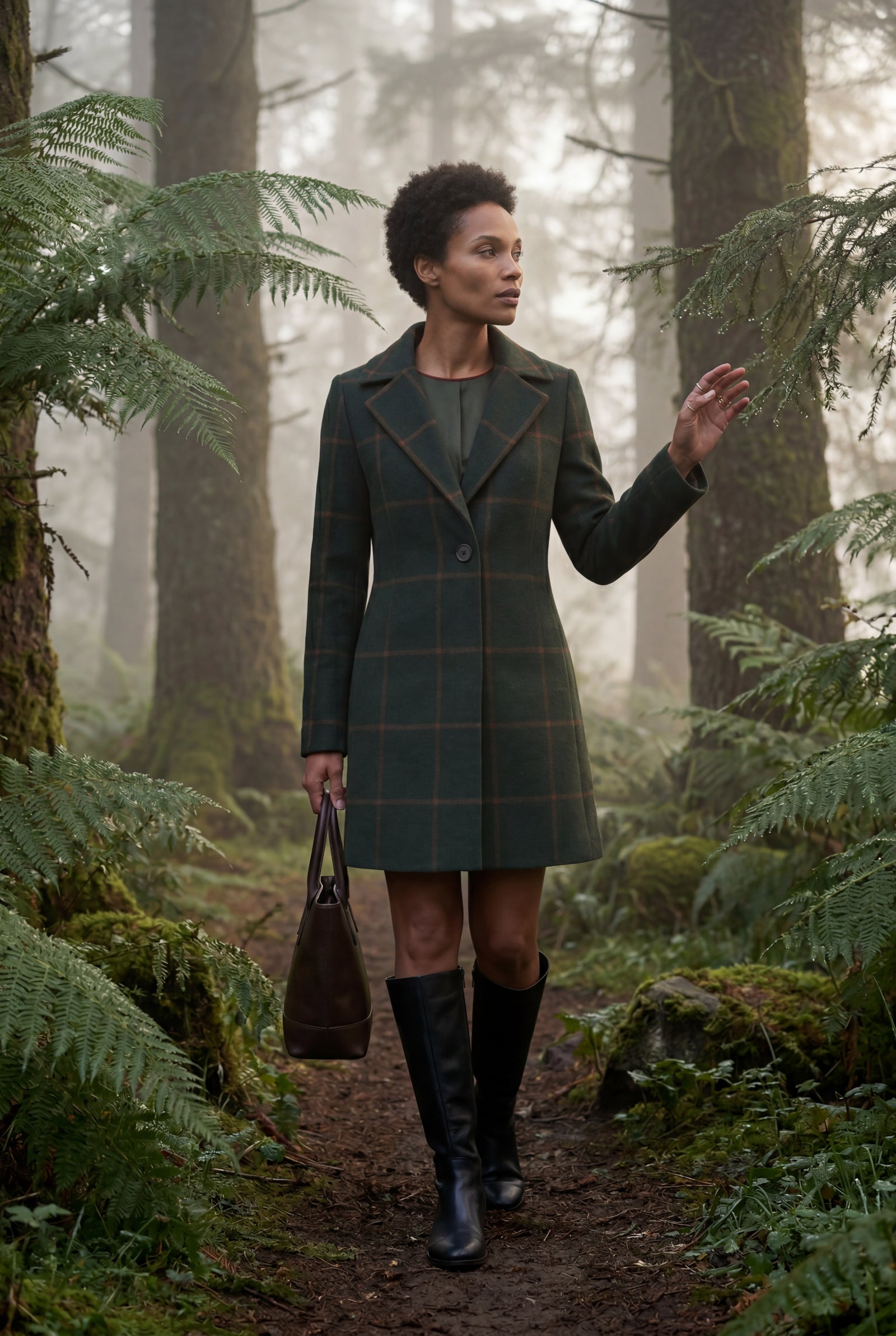 Dark Green Windowpane Plaid Tailored Trench Coat - Trench coats - Photo 5