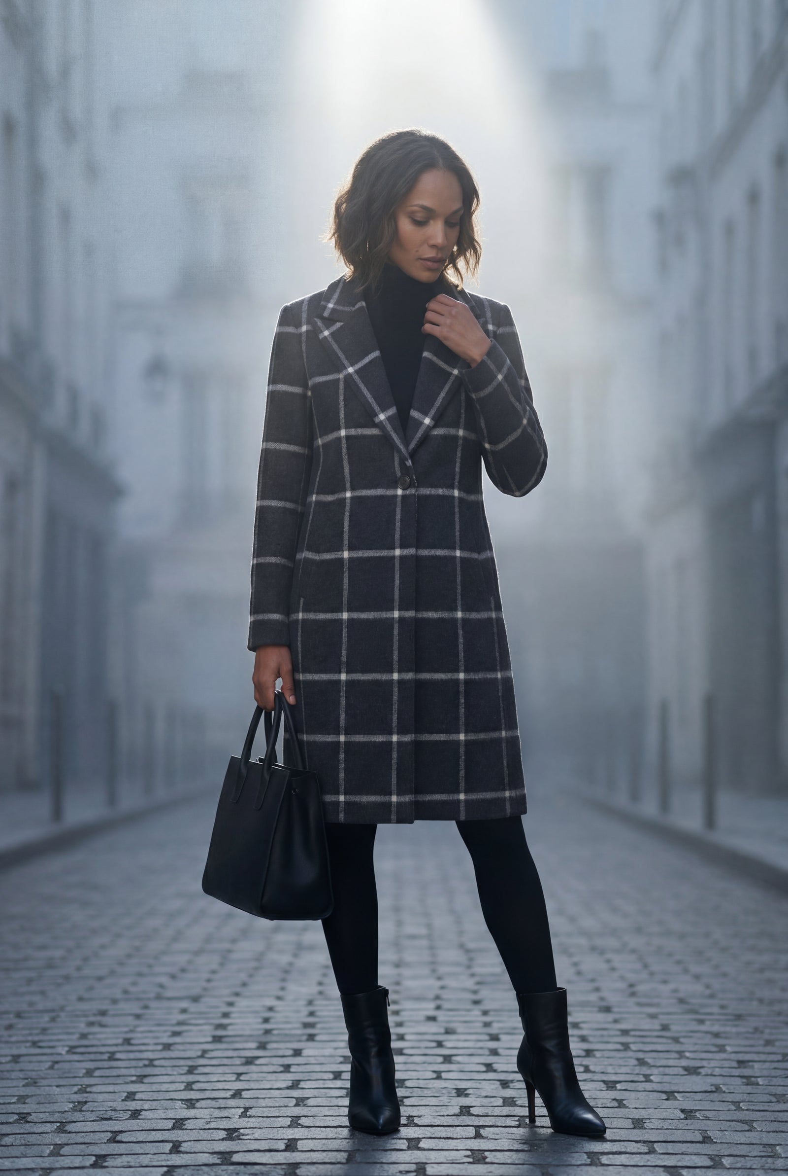 Black Windowpane Plaid Tailored Trench Coat - Trench coats - Photo 7