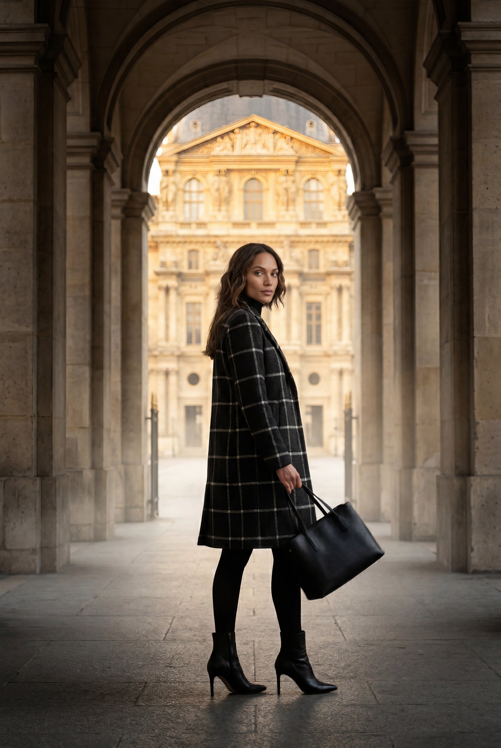 Black Windowpane Plaid Tailored Trench Coat - Trench coats - Photo 8