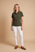 Women's Polo Shirt Elegant Fit in Dark Green — primary studio