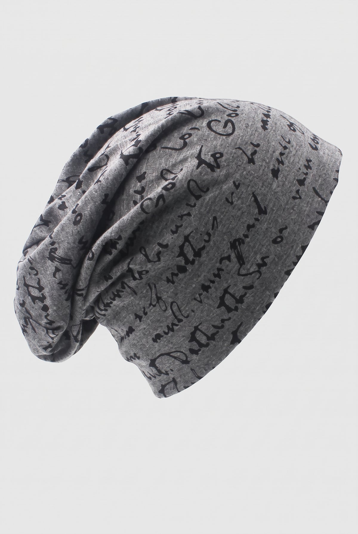 Jersey Knit Slouch Beanie in Dark Grey — studio front