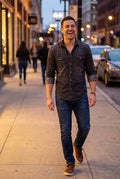 Men's Shirt Long Sleeve Vintage Look in Dark Grey — evening stroll