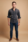 Men's Shirt Long Sleeve Vintage Look in Dark Grey — studio shot