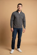 Men's Sweater Long Sleeve Waffle in Dark Grey — studio shot