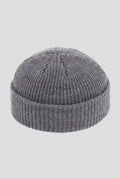 Ribbed Knit Dome Beanie in Dark Grey — studio front