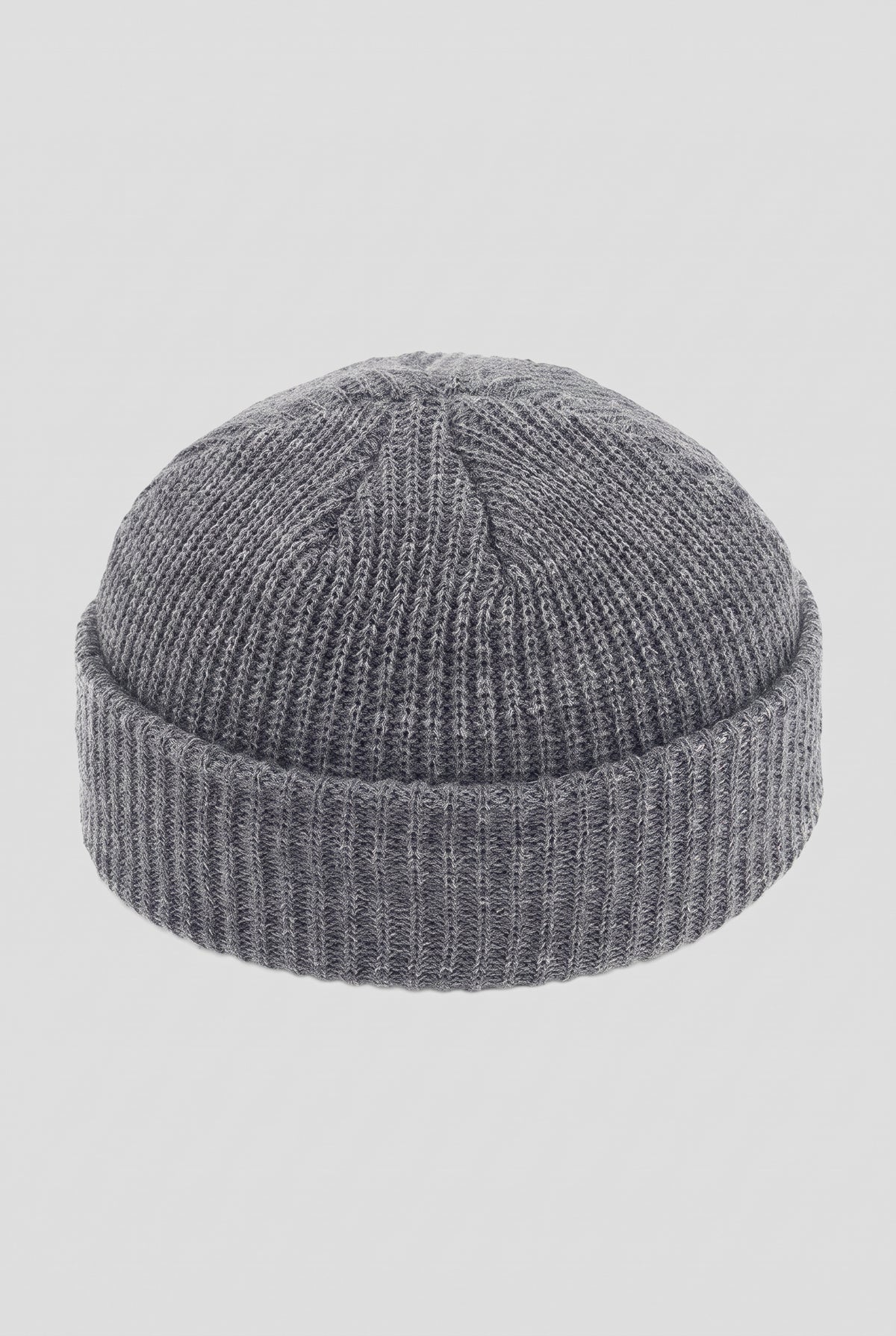 Ribbed Knit Dome Beanie in Dark Grey — studio front