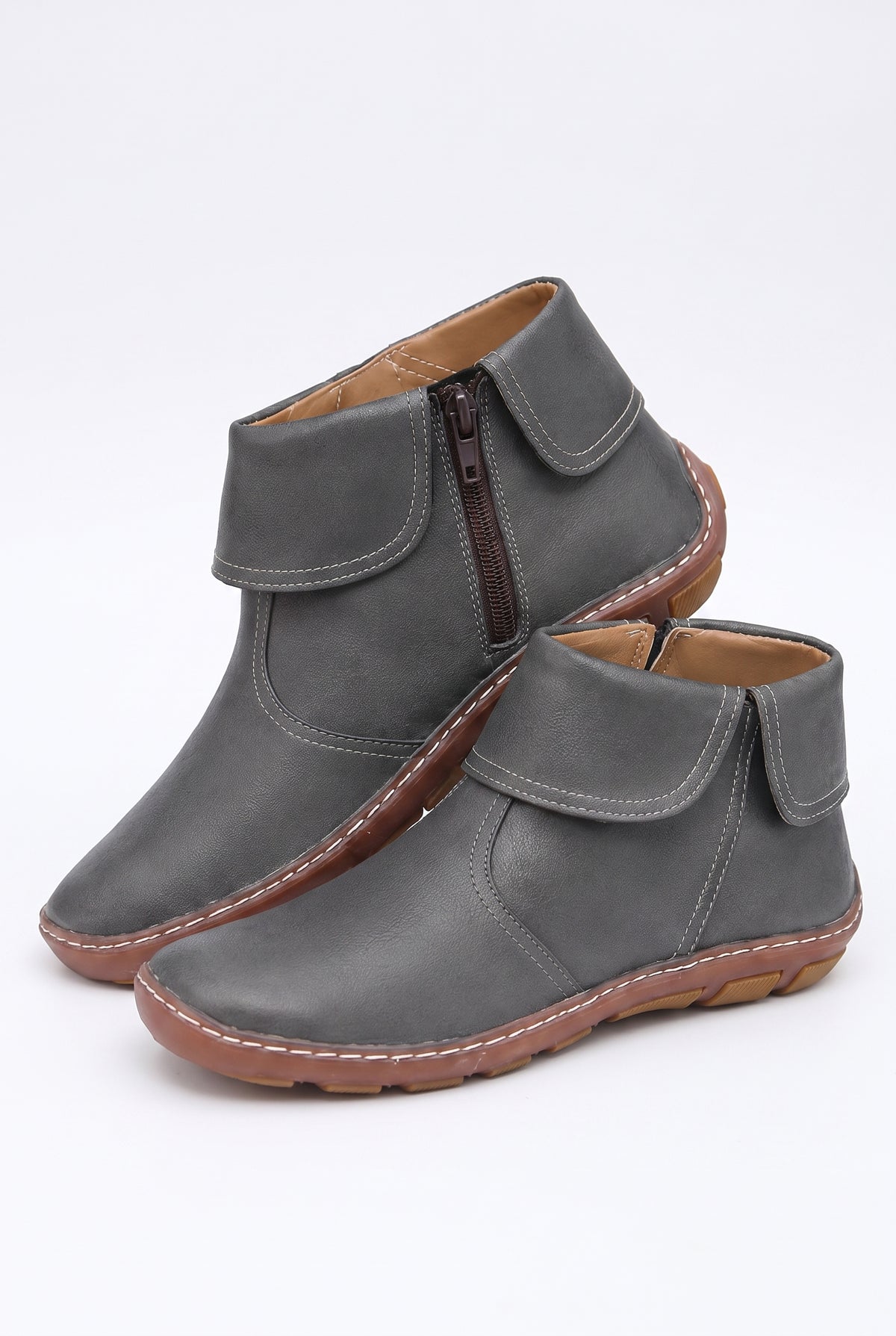 Women's Ankle Boots Vintage Style in Dark Grey — product shot