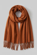 Scarf Tassel Wrap in Dark Orange — studio front