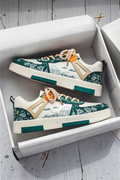 Dark Pine Green Artistic Wave Print Rope Lace Low-top Sneakers - Photo 5