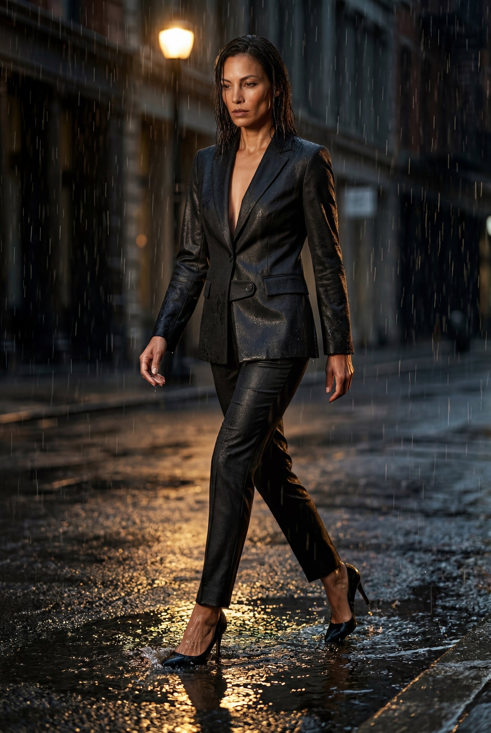 Black Single-button Tailored Blazer Suit Set with Slim Trousers - Photo 3