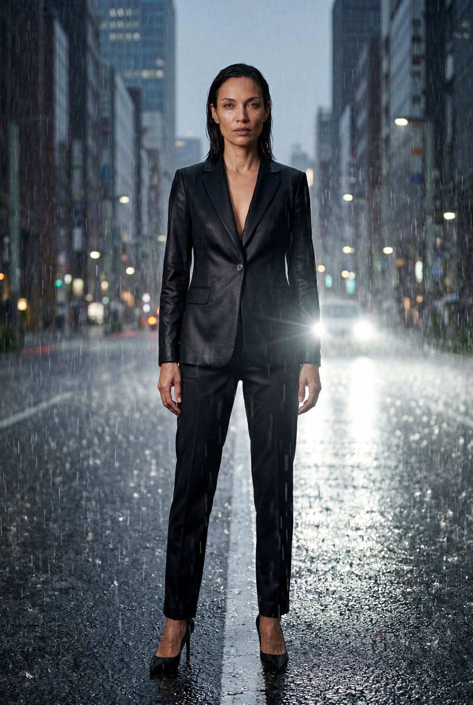 Black Single-button Tailored Blazer Suit Set with Slim Trousers - Photo 4