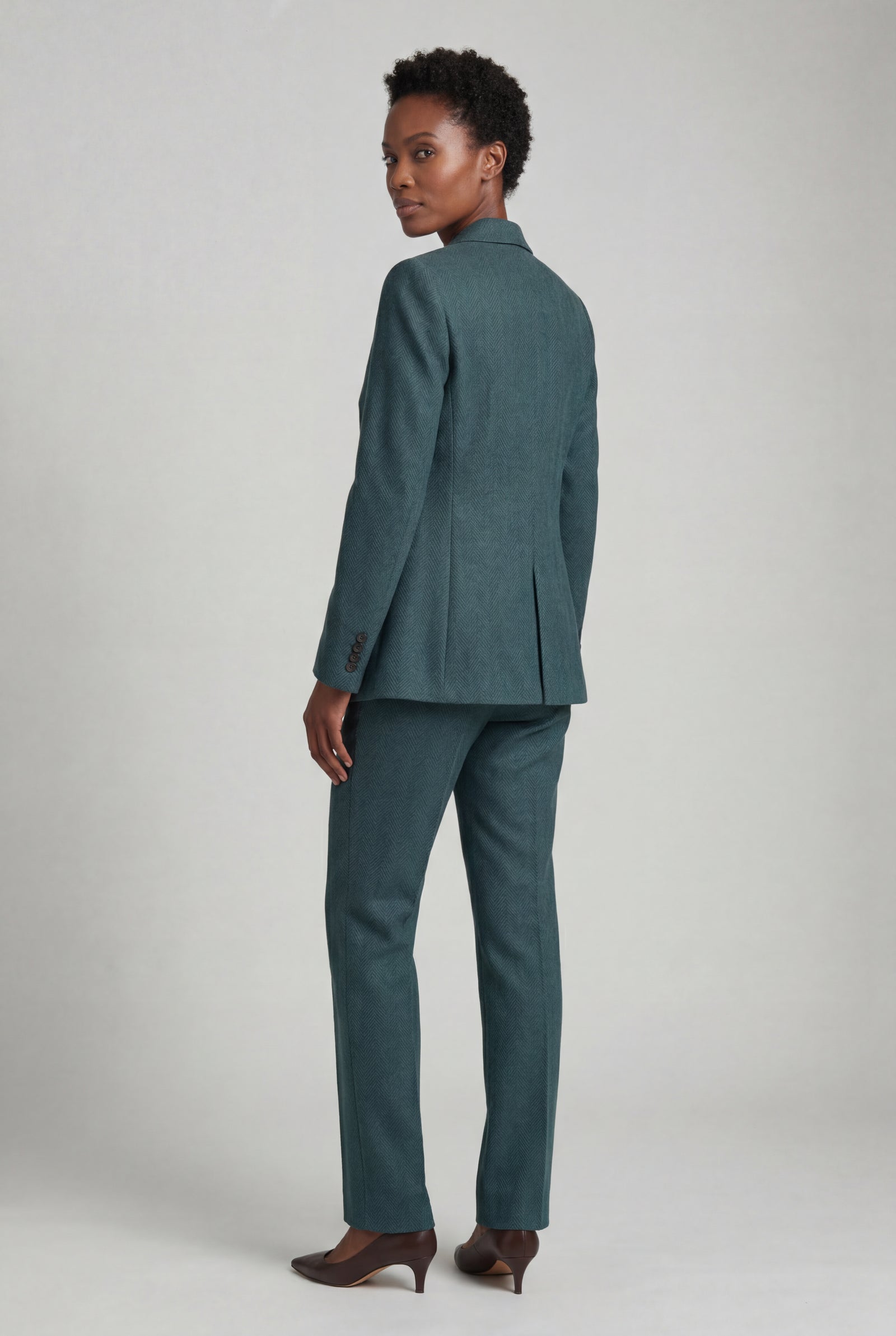 Dark Pine Green Single-button Tailored Blazer Suit Set with Slim Trousers - Photo 6