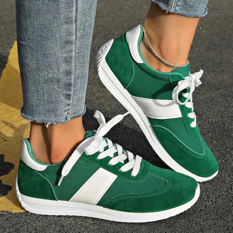 Dark Pine Green Women's Retro-Inspired Lace-Up Sneakers with White Sole - Photo 9