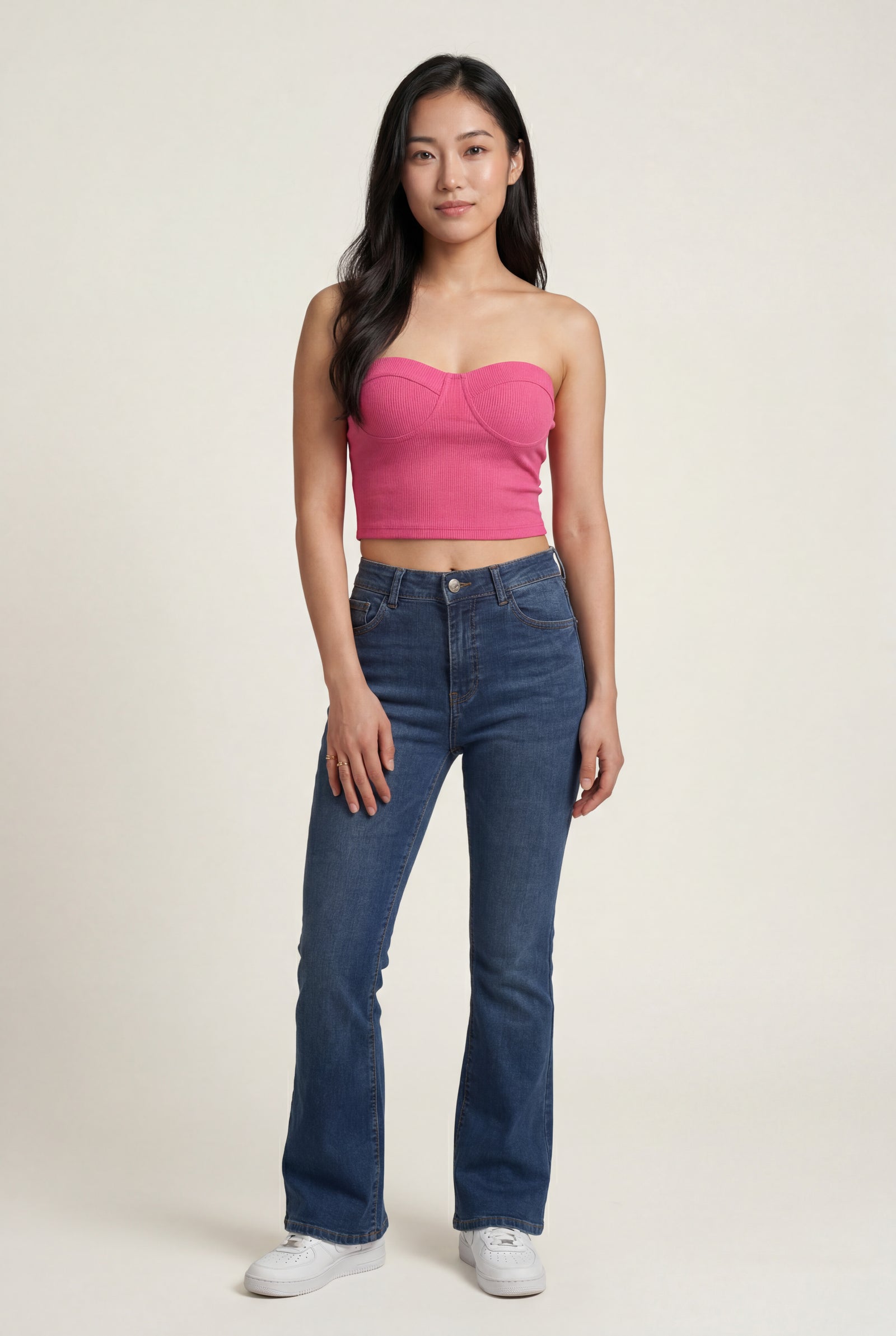 Dark Pink Ribbed Bustier Strapless Crop Top with Cup Seaming - Strapless crop tops - Photo 20