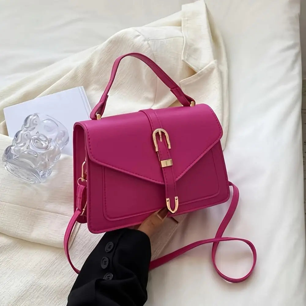 Dark Pink Structured Mini Crossbody Bag with Buckle Detail - Photo 8