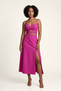 Dark Pink Twist-front Cutout Midi Dress with Side Slit - Photo 3