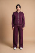 Women's Lounge Set Zip Top in Dark Purple — studio front