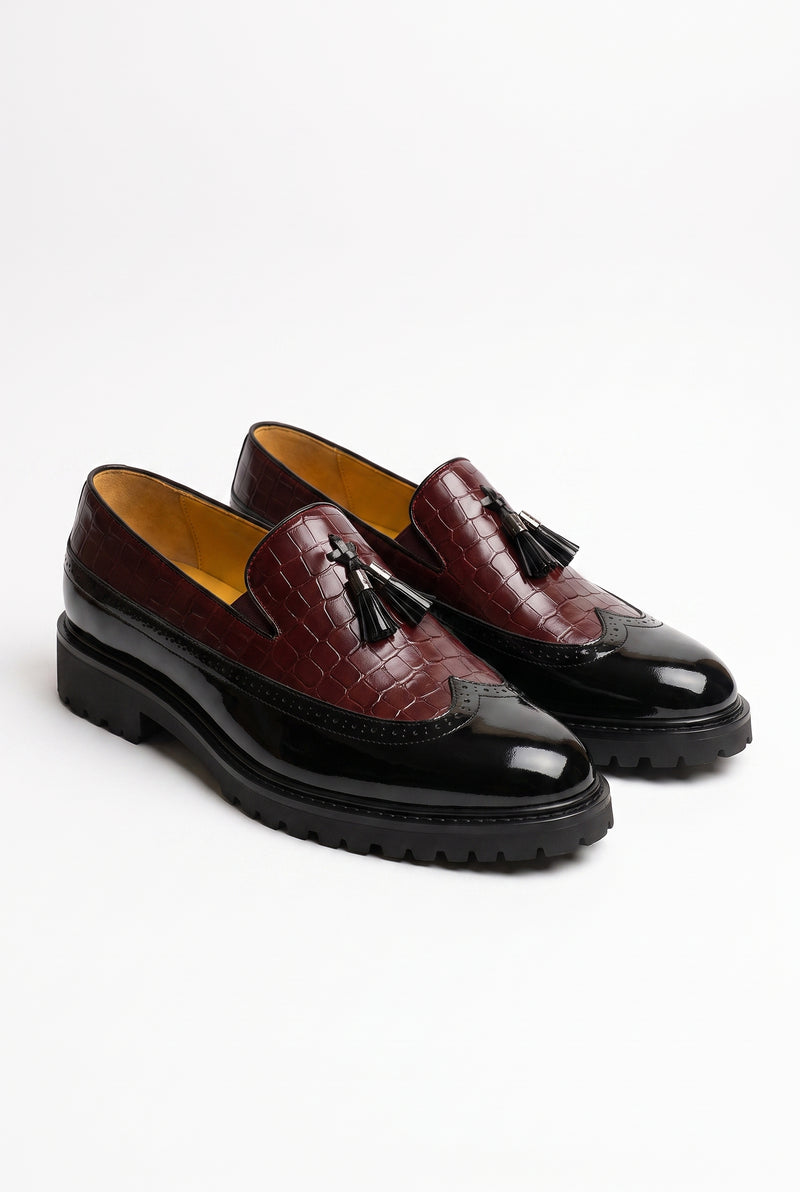 Men's Loafer Croc-Embossed Tassel in Dark Red — primary product