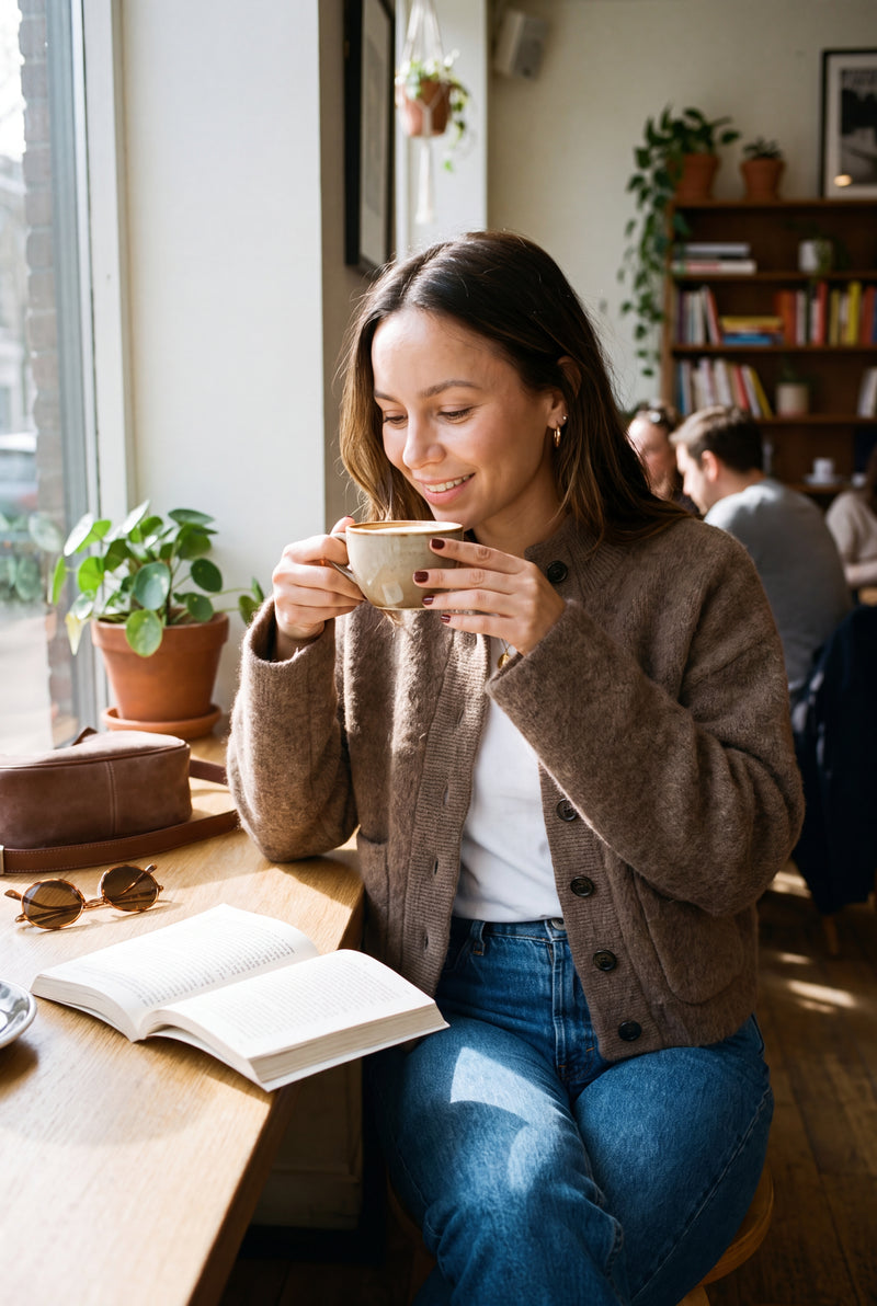 Women's Cardigan Boxy Fit — lifestyle cafe