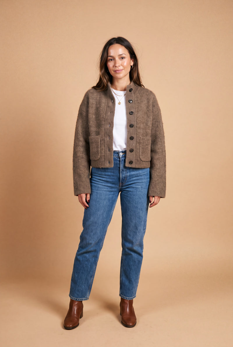 Women's Cardigan Boxy Fit — studio front full