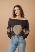 Women's Sweater Off-Shoulder Argyle — primary studio
