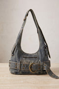 Convertible Hobo Bag in Denim Blue — studio front