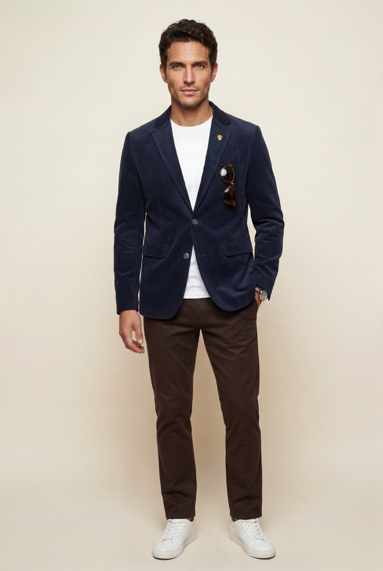 Denim Blue Fine Wale Tailored Single-breasted Blazer - Blazers - Photo 1