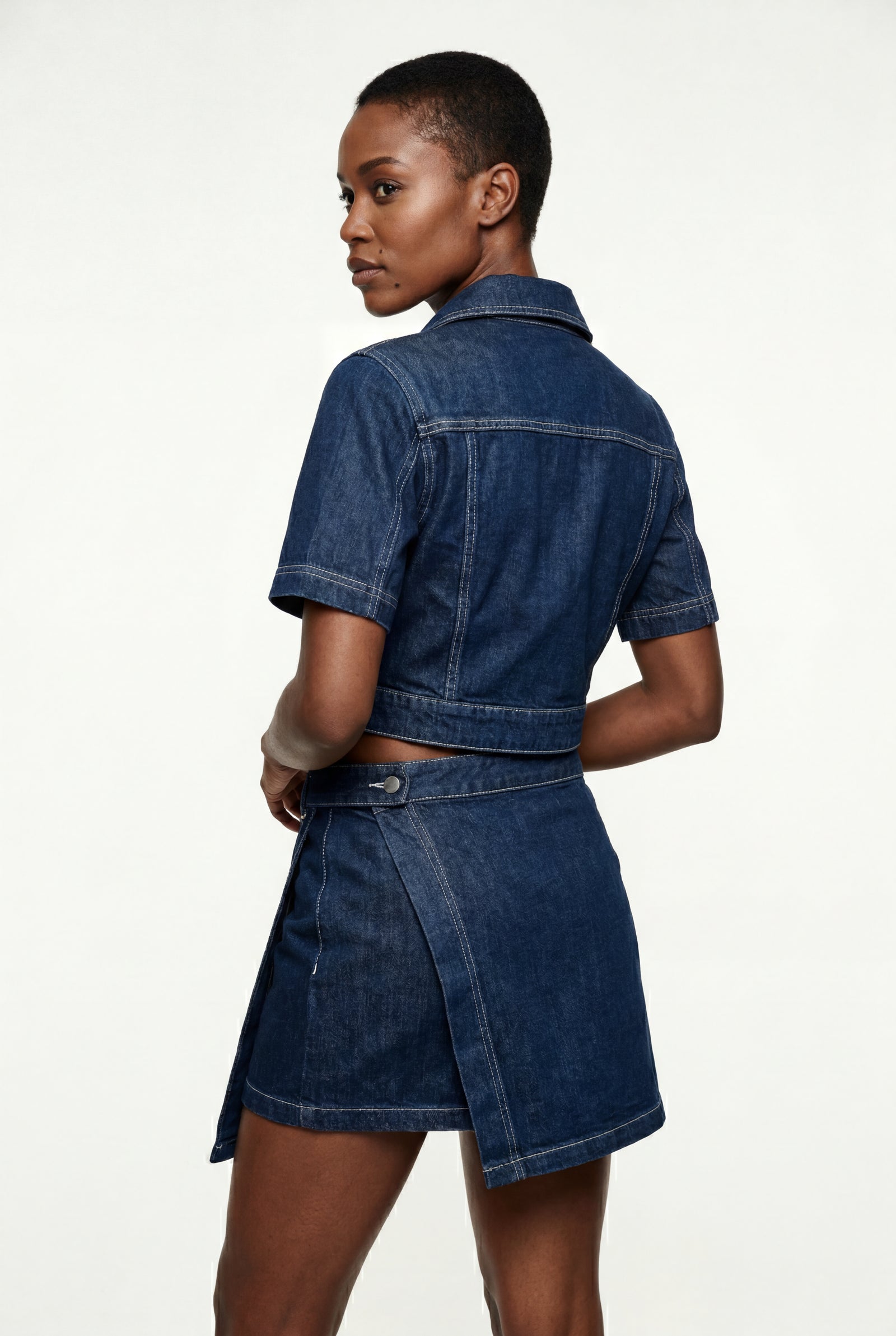 Denim Blue Indigo Blue Crop Top and Asymmetrical Mini Skirt Set - Crop top set - Photo 2