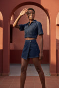 Denim Blue Indigo Blue Crop Top and Asymmetrical Mini Skirt Set - Crop top set - Photo 4