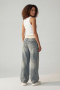Denim Blue Light Blue Wide-leg Baggy Jeans with Elastic Waistband - Wide leg trousers - Photo 2