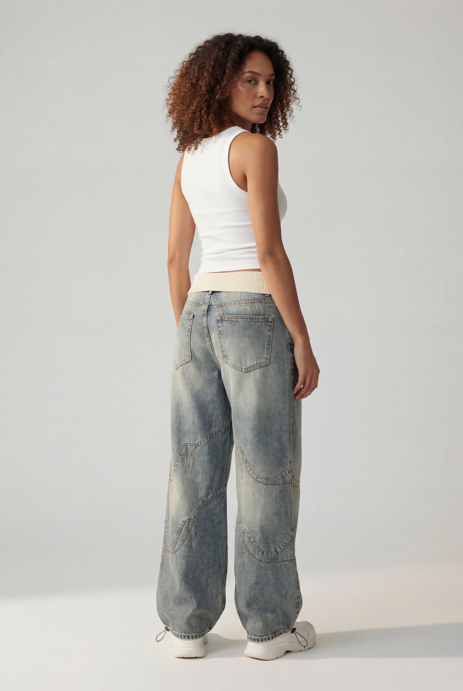 Denim Blue Light Blue Wide-leg Baggy Jeans with Elastic Waistband - Wide leg trousers - Photo 2