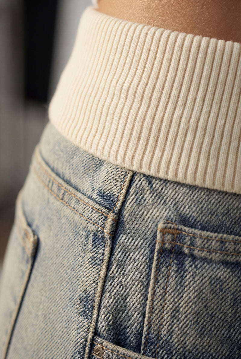 Denim Blue Light Blue Wide-leg Baggy Jeans with Elastic Waistband - Wide leg trousers - Photo 4