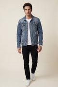 Denim Blue Medium Blue Classic Fit Trucker Jacket with Button Closure - Denim jackets - Photo 1