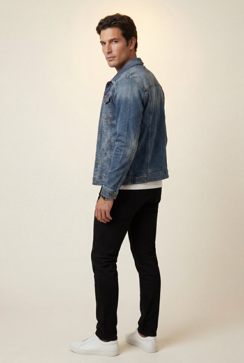 Denim Blue Medium Blue Classic Fit Trucker Jacket with Button Closure - Denim jackets - Photo 2