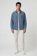 Denim Blue Pinstripe Button-up Shirt with Chest Pockets - Denim shirts - Photo 2