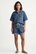 Denim Blue Relaxed Fit Shirt and Shorts Set with Tie Waist - Denim set - Photo 2