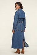 Denim Blue Women's Double-Breasted Belted Blue Trench Coat - Photo 2