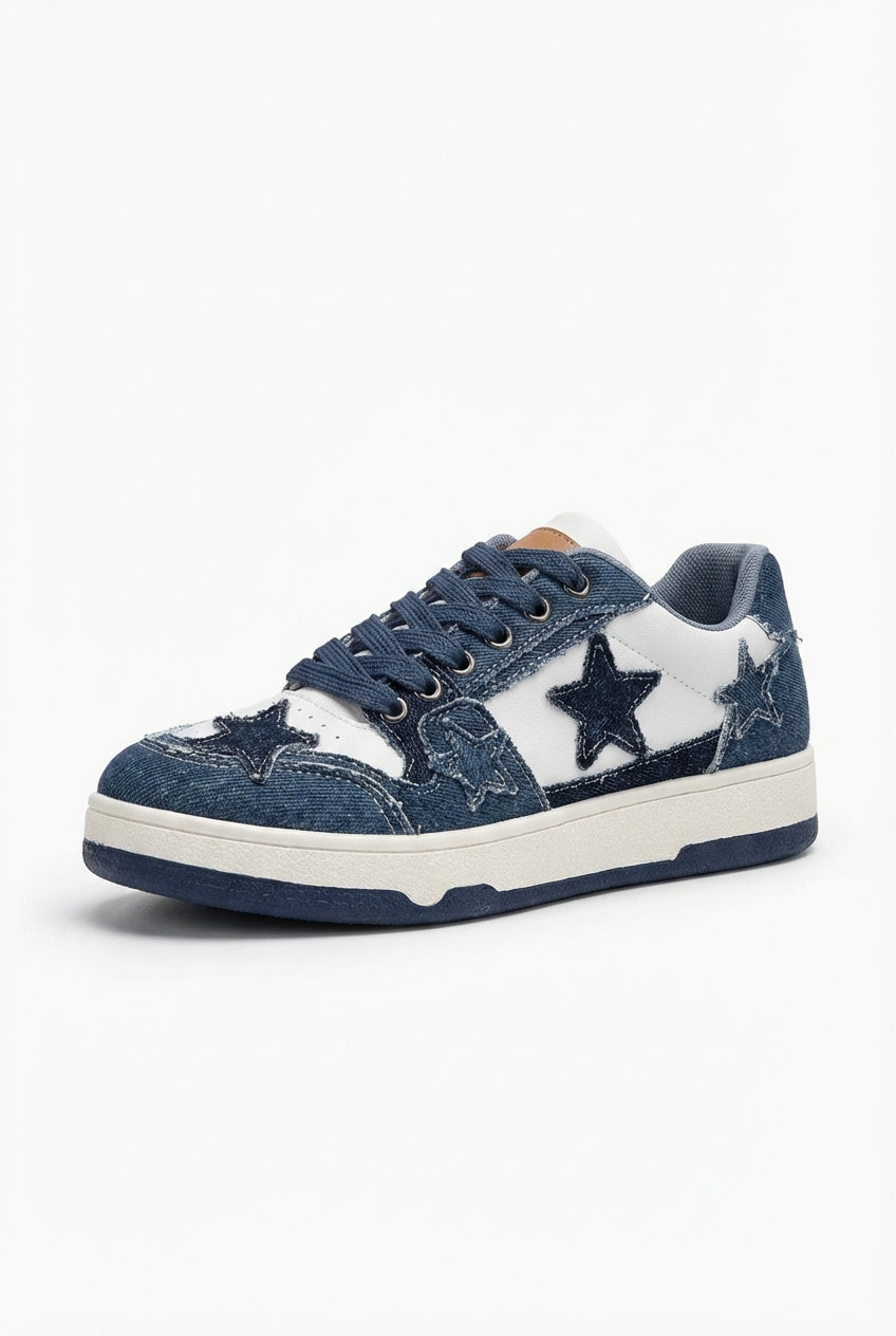 Denim Blue Women's Star Patch 90s-Inspired Low-Top Sneakers - Photo 1