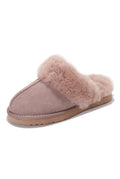 Shearling Open-Back Slippers in Dusty Pink Suede — front view