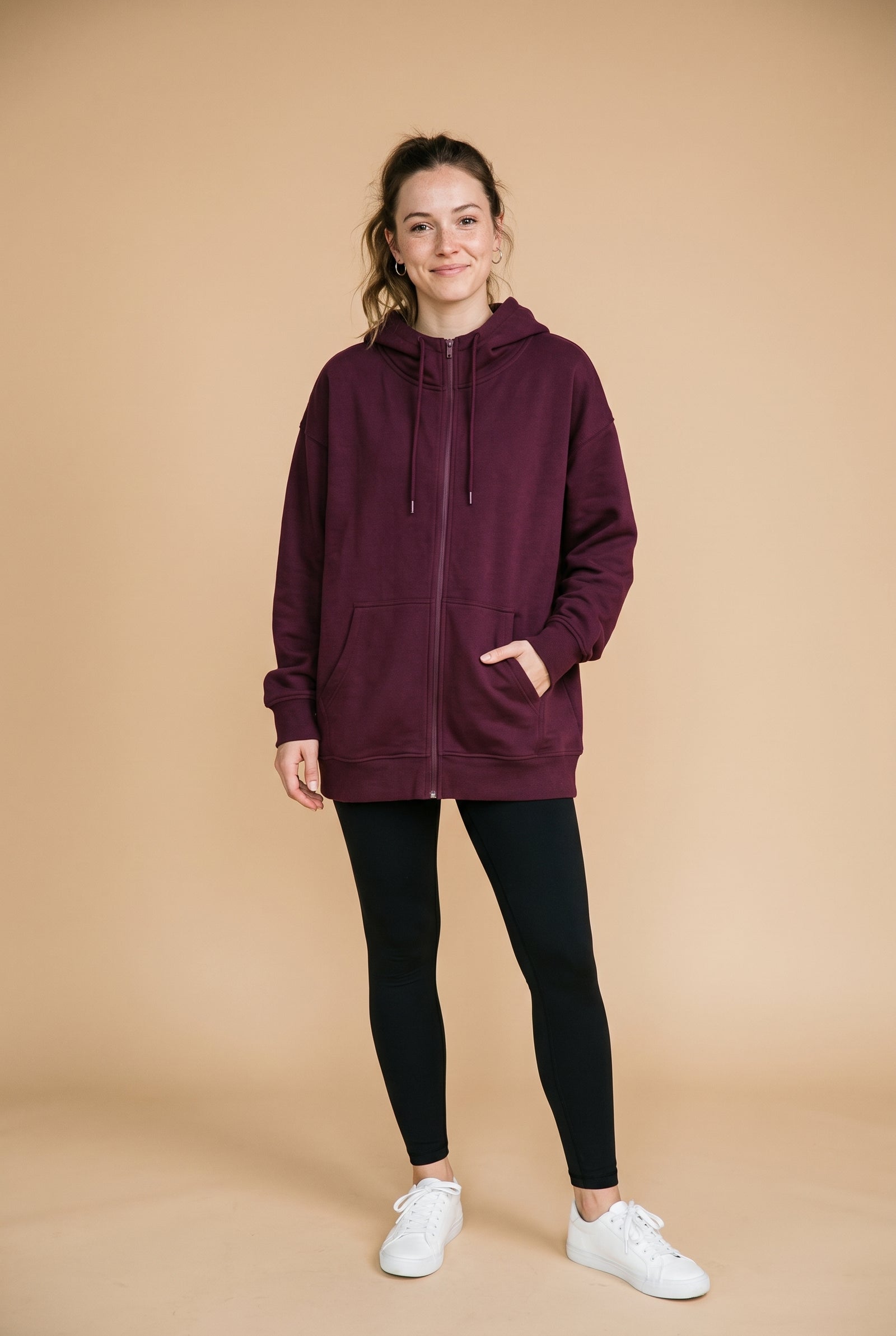 Women's Hoodie Oversized Zipper in Eggplant — primary