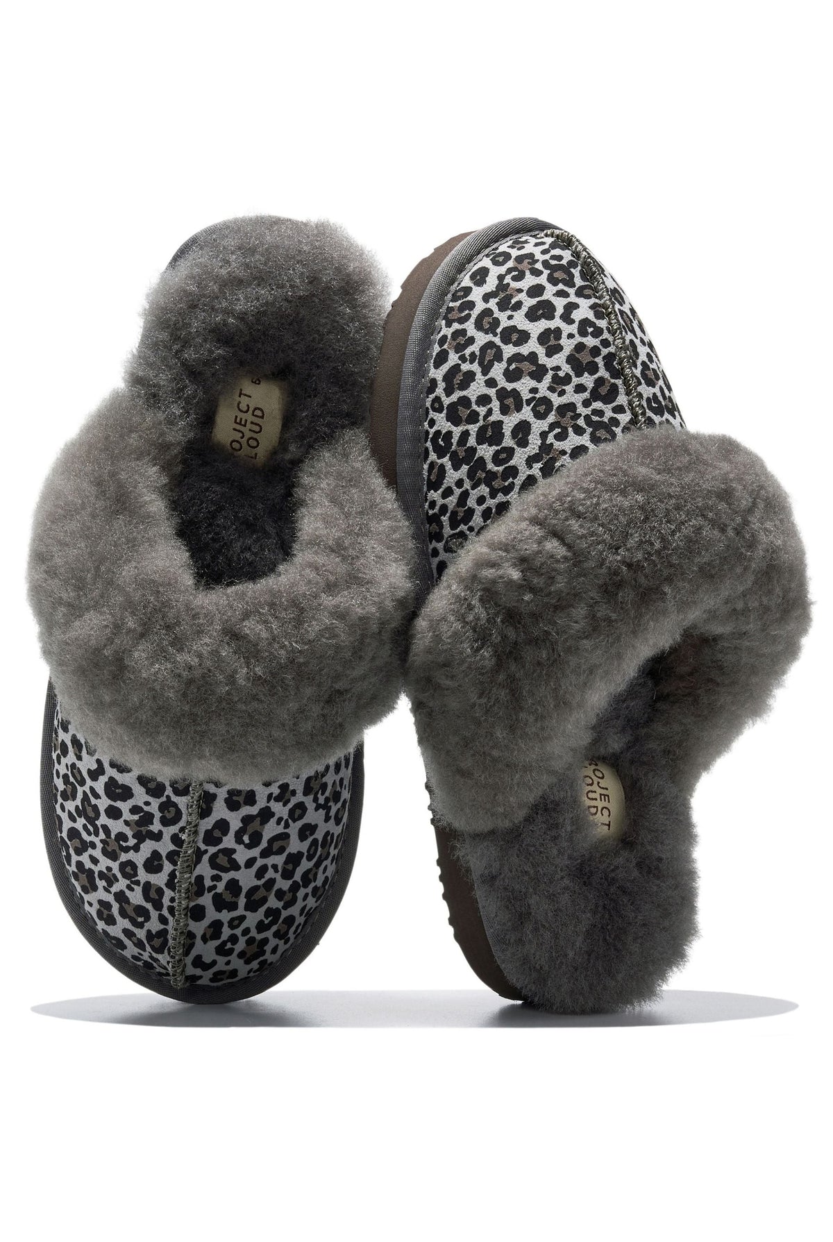 Shearling Open-Back Slippers in Frost Suede — detail