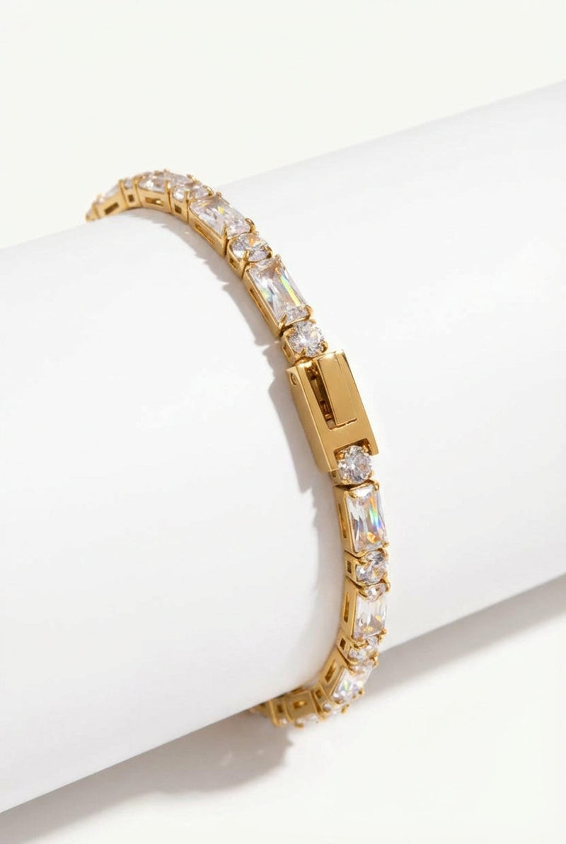 Gold Baguette and Round Stone Gold-tone Tennis Bracelet - Photo 1