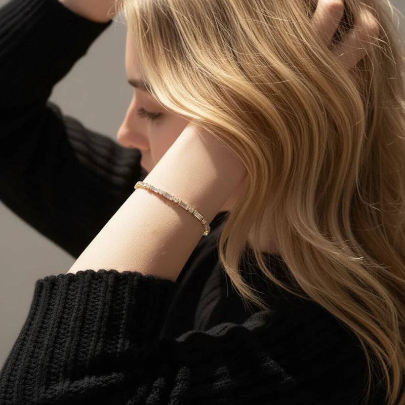 Gold Baguette and Round Stone Gold-tone Tennis Bracelet - Photo 2